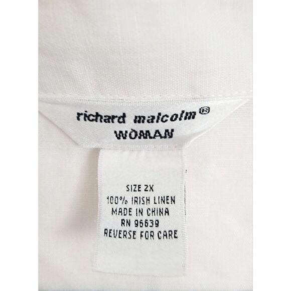 Richard Malcolm 2X Irish Linen White Sleeveless Button Front Shirt Yellow Daisy‎ - Picture 4 of 5